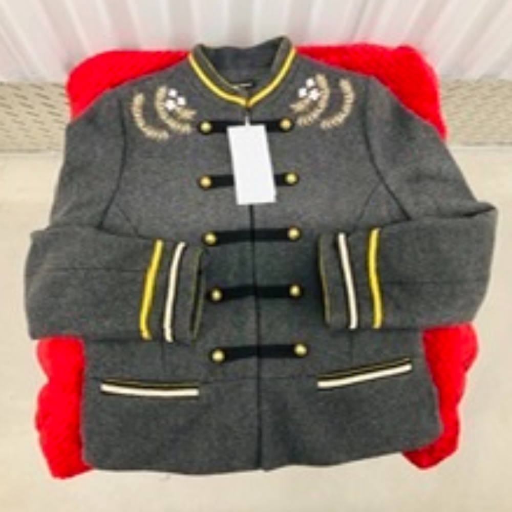 NWT ZARA Wool Mix Embroidered Jacket Coat, M